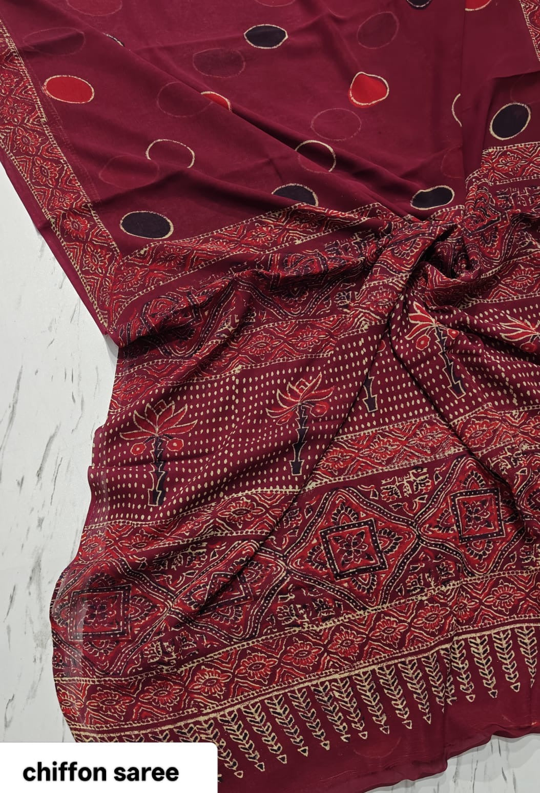 Chiffon Handblock Printed Saree : Availablility up on production