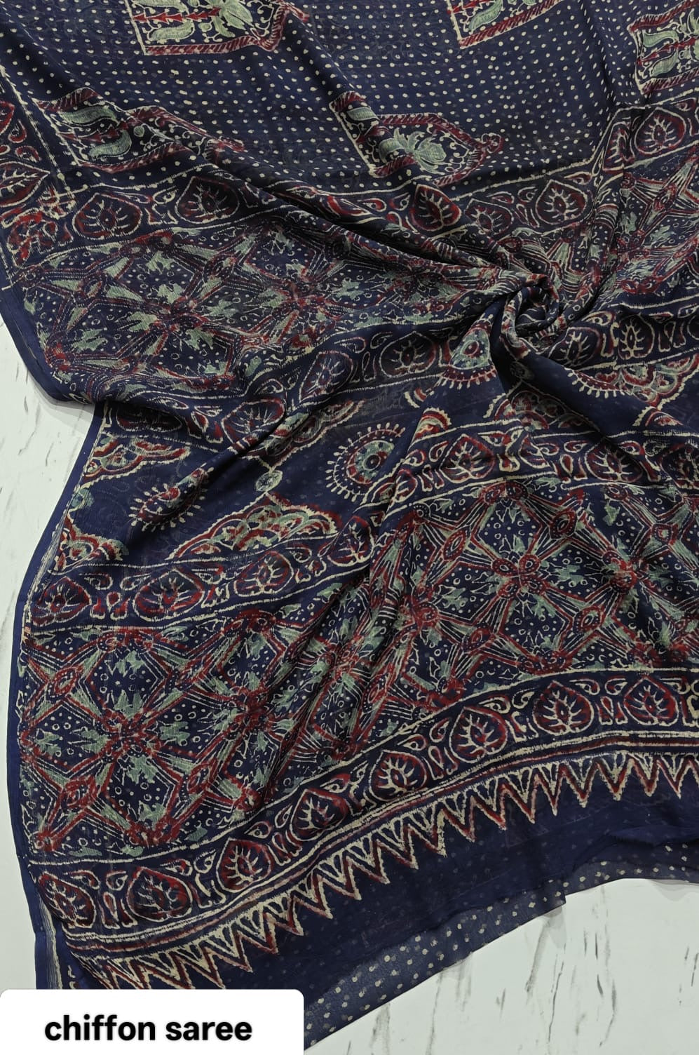 Chiffon Handblock Printed Saree : Availablility up on production