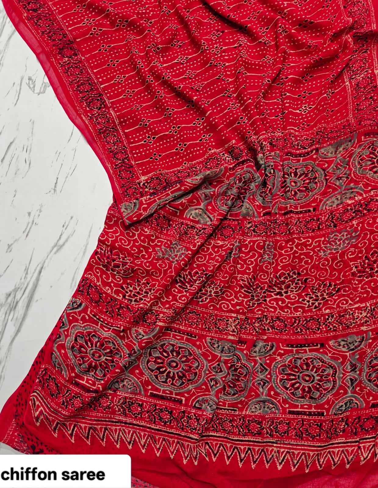 Chiffon Handblock Printed Saree : Availablility up on production