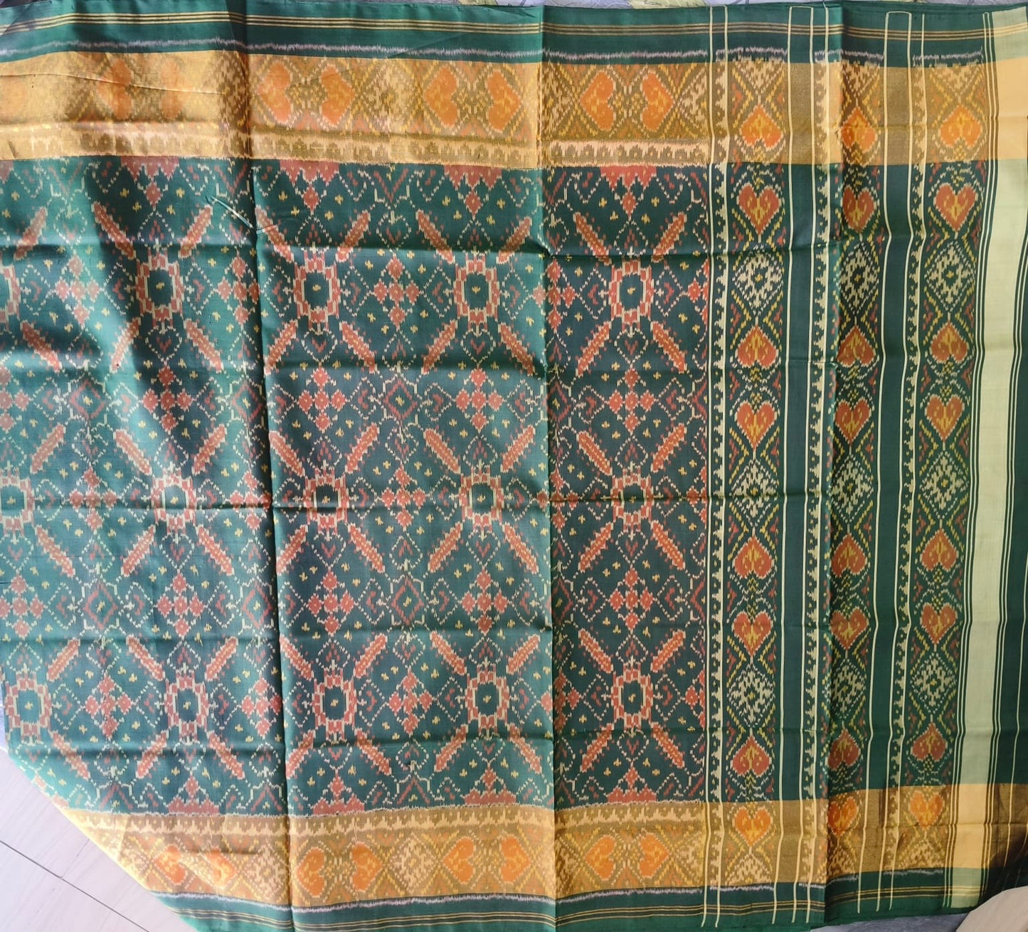 Green Orange Single Ikat Patola