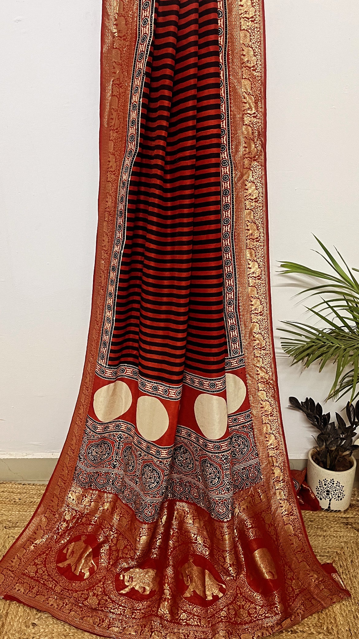 Ajrakh Dola silk saree : Ready to ship