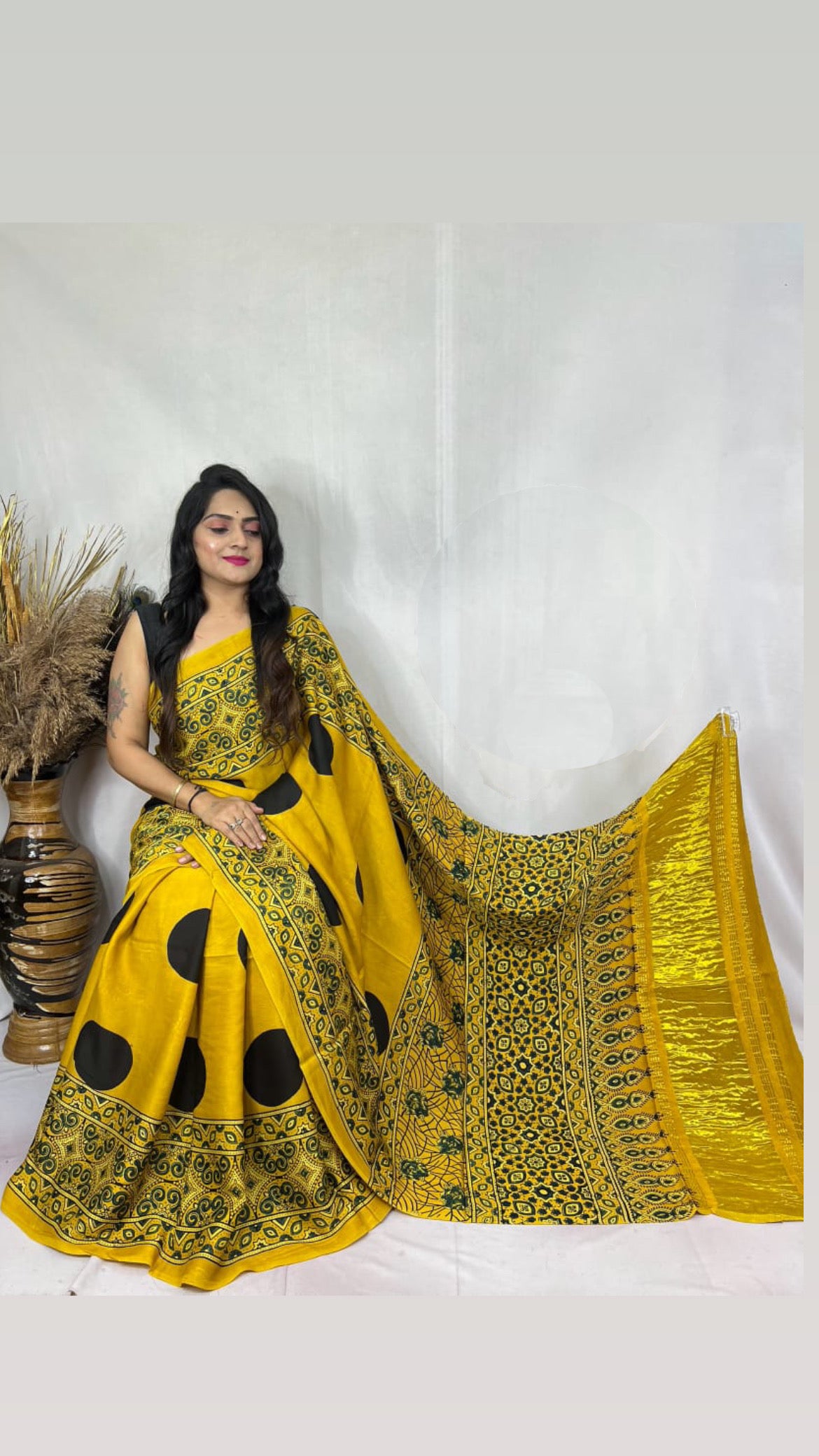 Ajrakh Modal Tissue Pallu Saree : Make to order