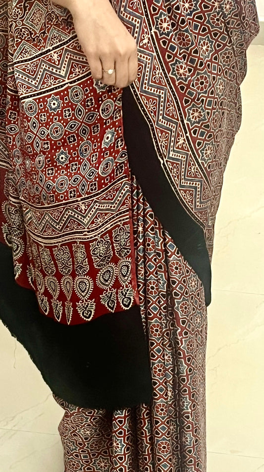 Ajrakh modal silk saree : Make to order