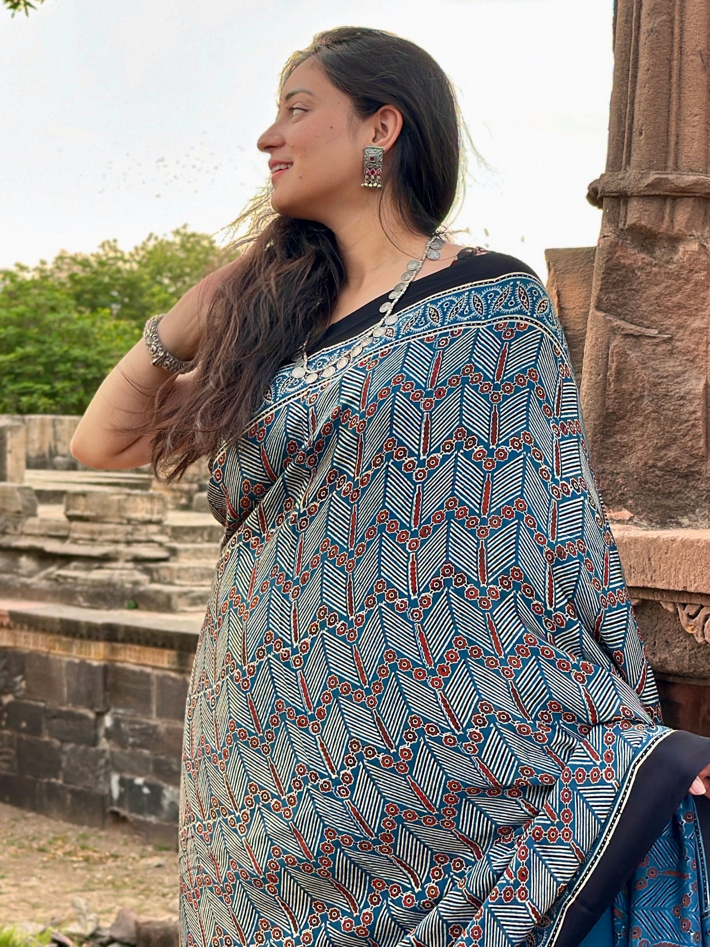 Ajrakh modal silk saree : Ready to ship