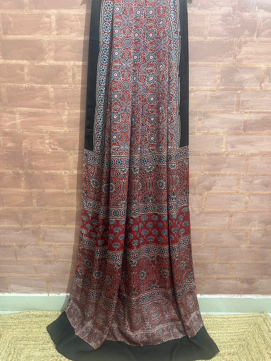 Ajrakh modal silk saree : Make to order