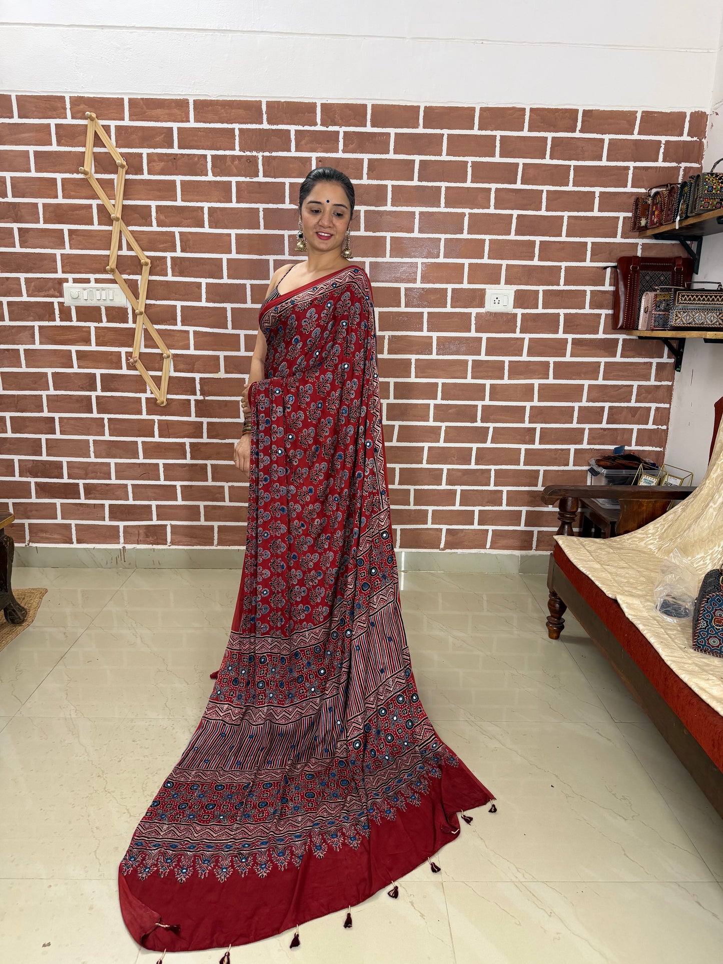Ajrakh modal silk saree : Ready to ship in 15-20 days