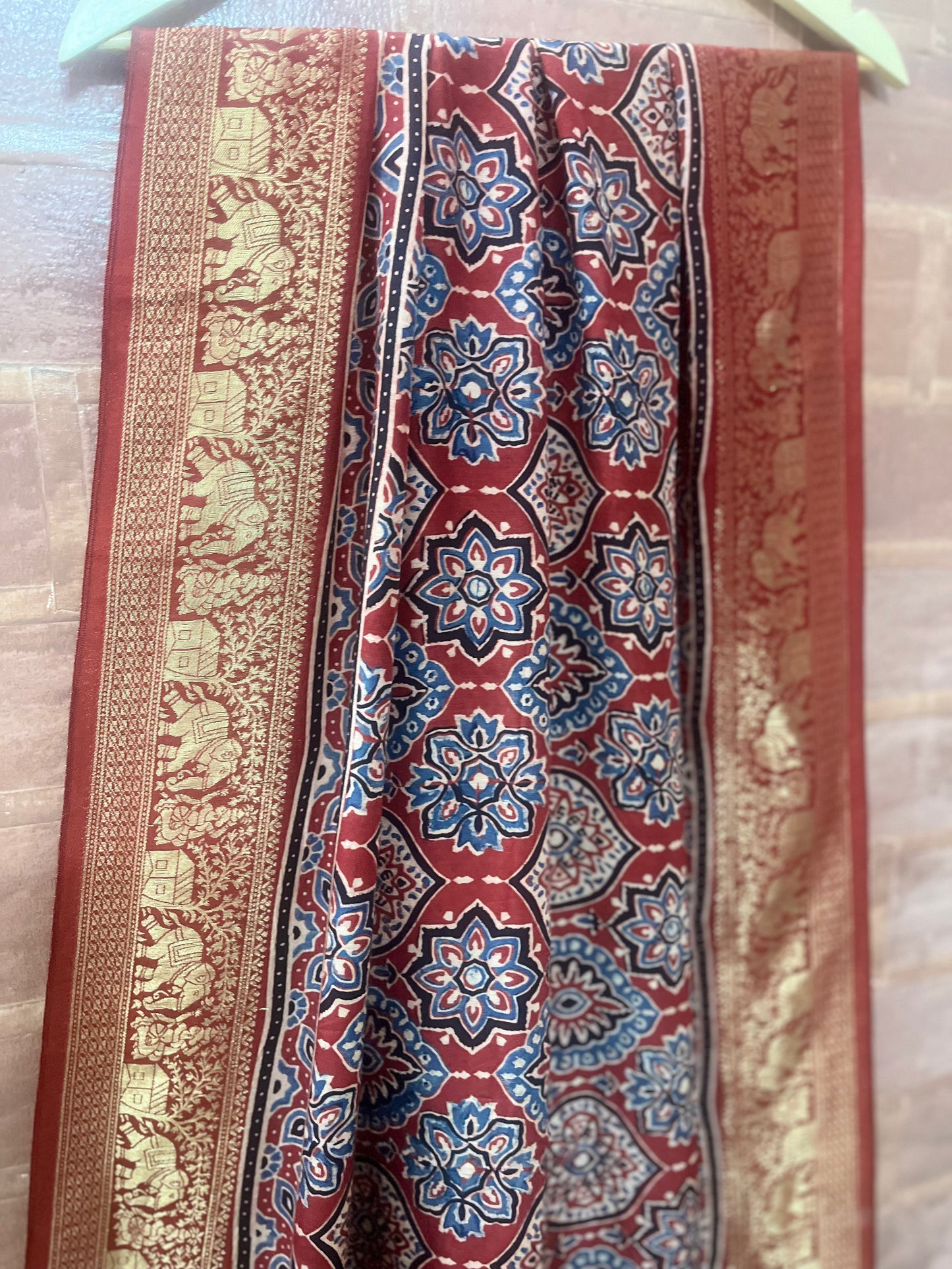 Ajrakh Dola silk saree : Make to order
