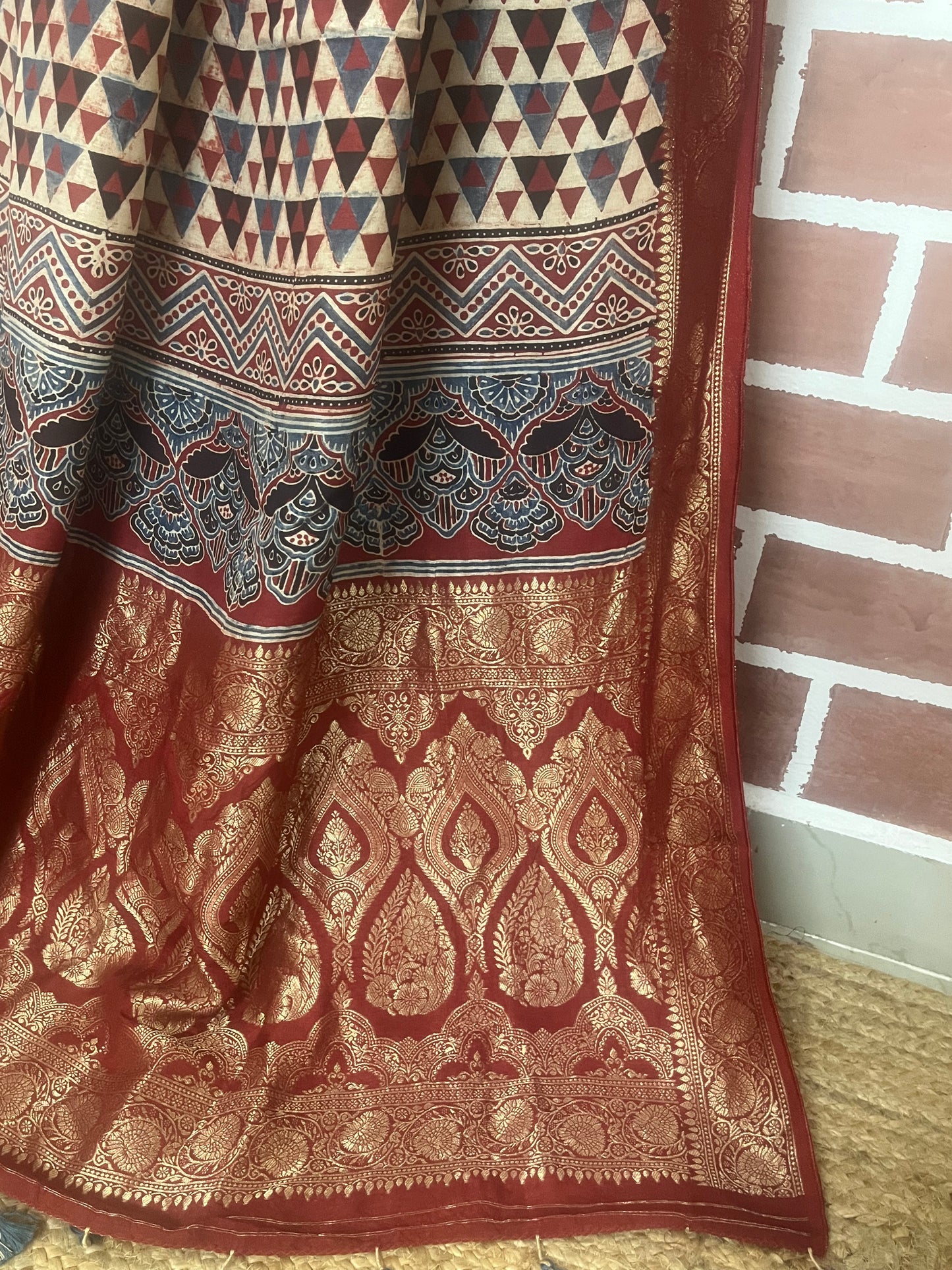 Ajrakh Dola silk saree : Make to order