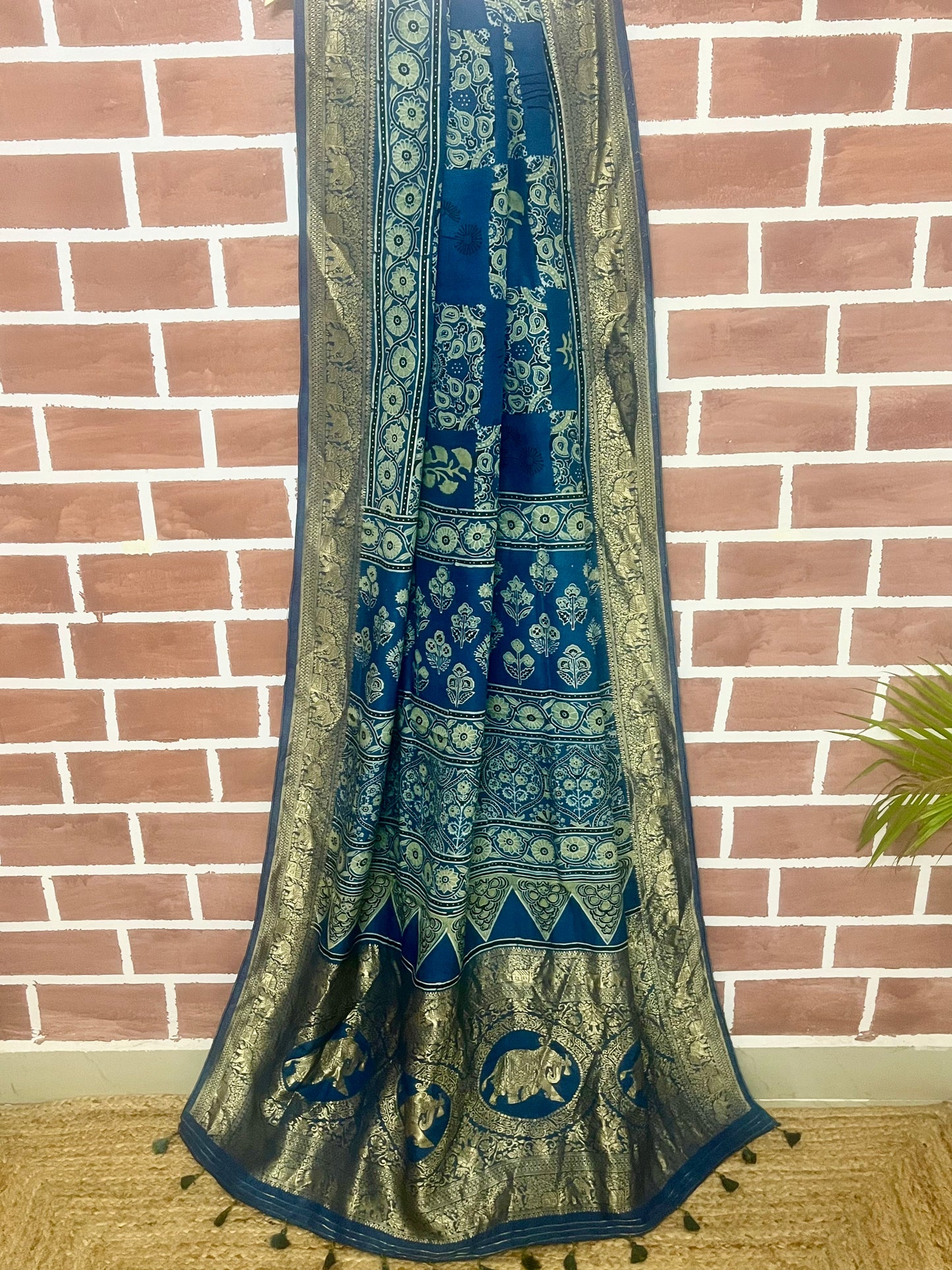 Ajrakh Dola silk saree : Ready to ship