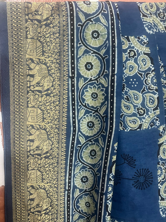 Ajrakh Dola silk saree : Ready to ship