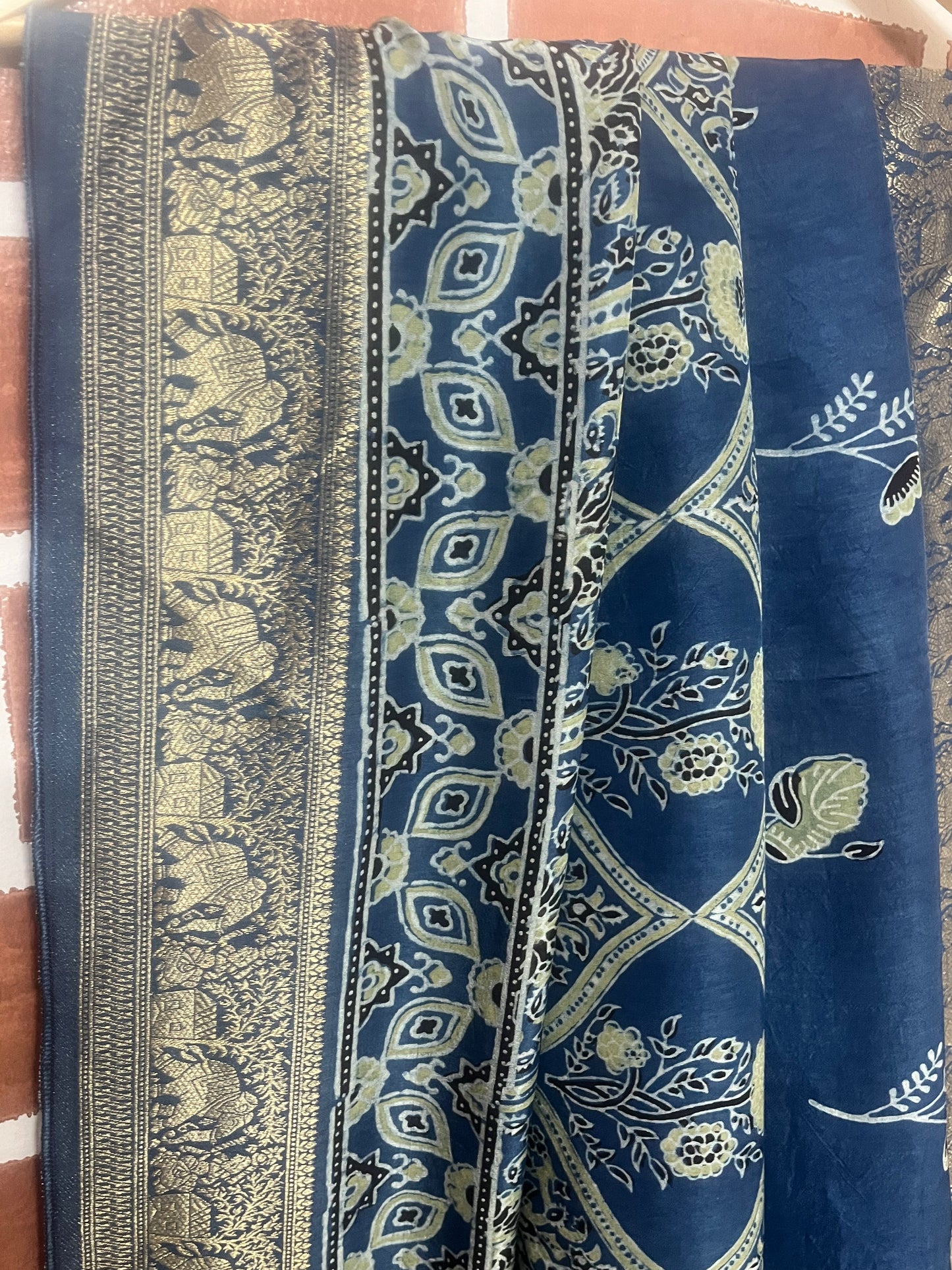 Ajrakh Dola silk saree : Make to order