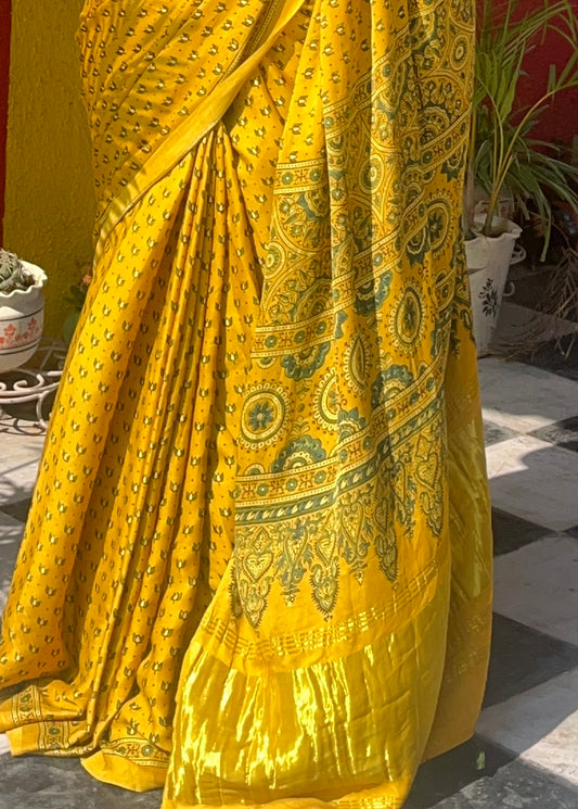 Ajrakh modal silk saree : Make to order