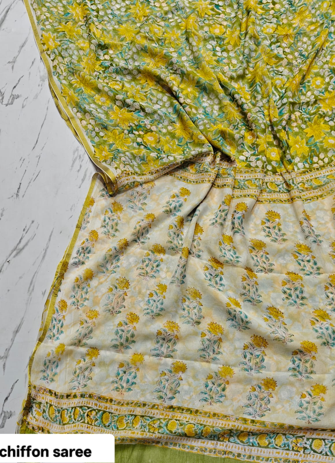 Chiffon Handblock Printed Saree : Availability up on Production