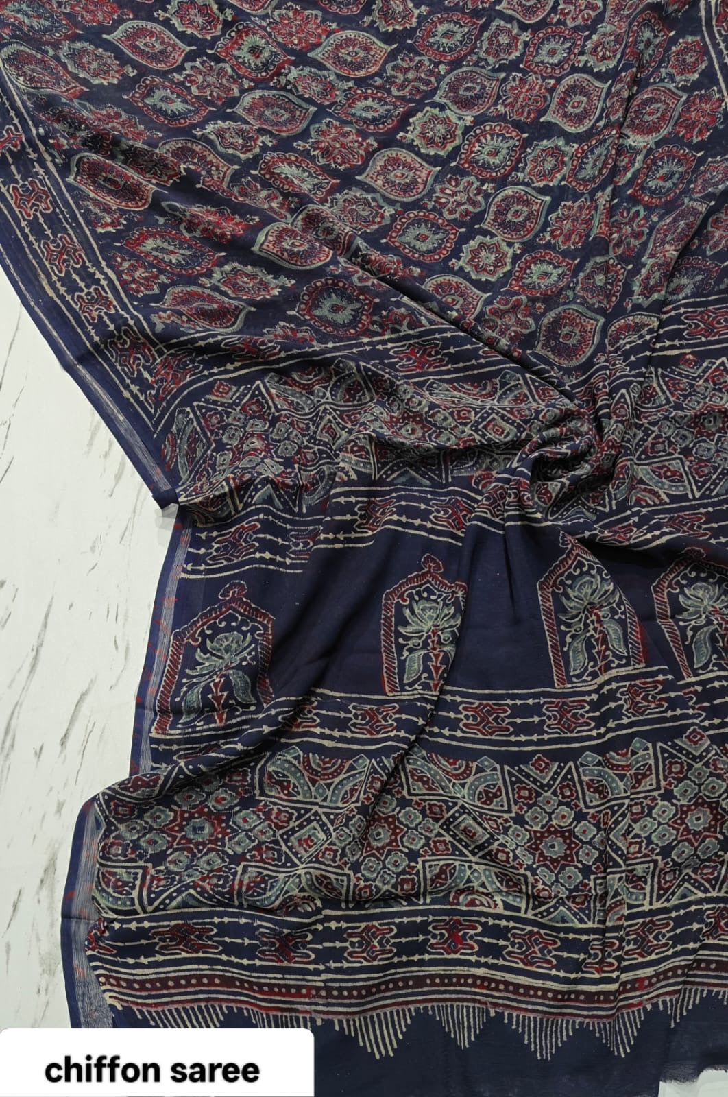 Chiffon Handblock Printed Saree : Availability up on Production