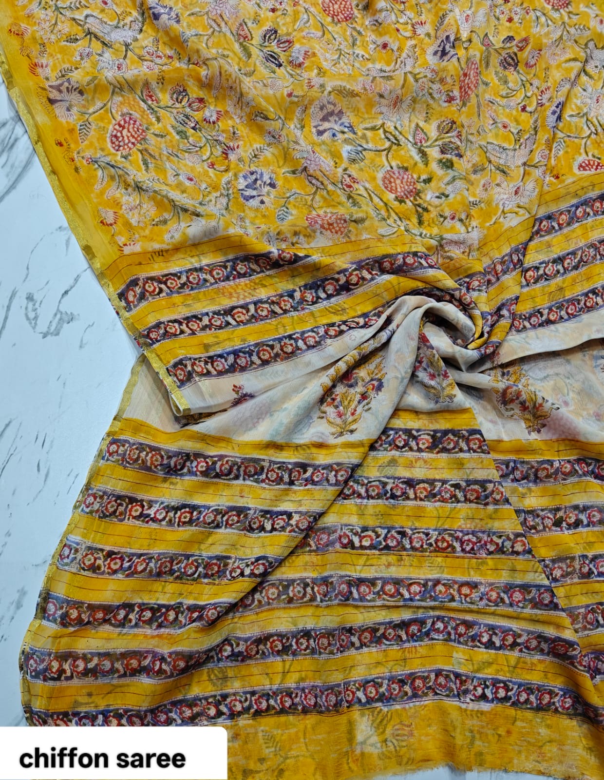 Chiffon Handblock Printed Saree : Availability up on Production