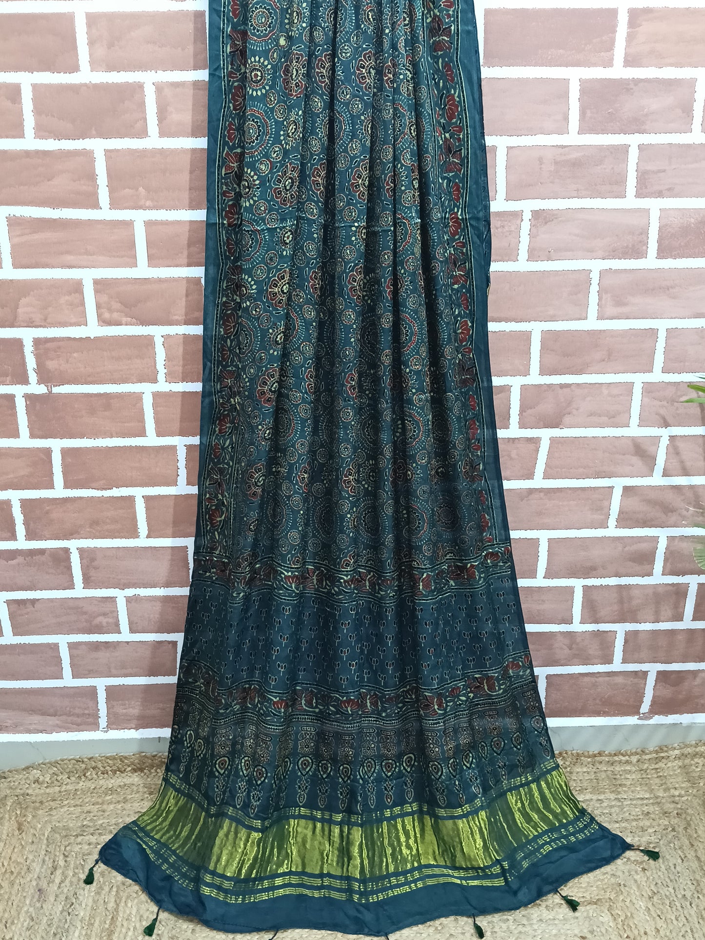 Ajrakh Modal Tissue Dupatta - Green