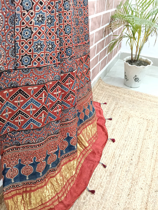 Ajrakh Modal Tissue Dupatta - Red