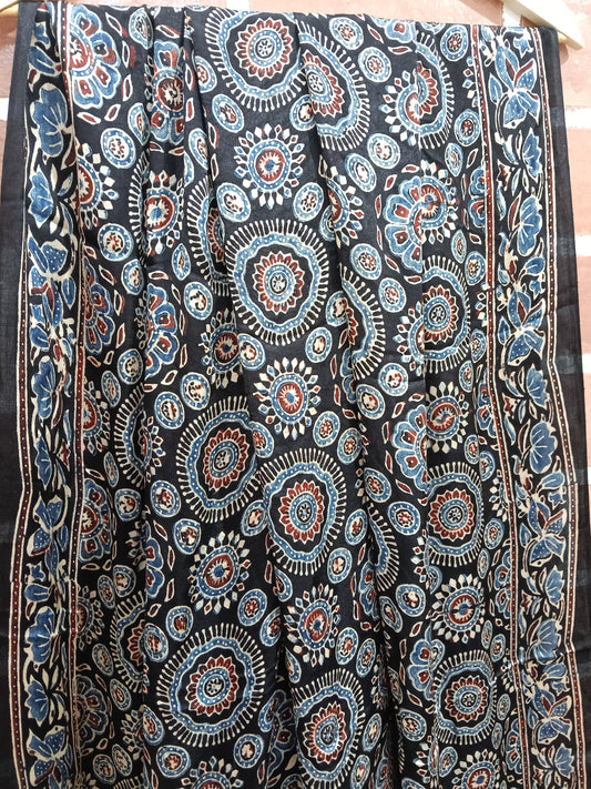 Ajrakh Modal Tissue Dupatta- Black