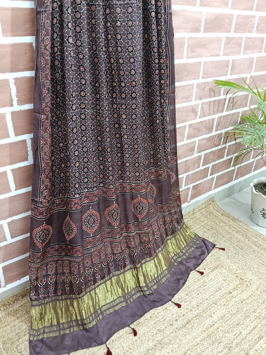 Ajrakh Modal Tissue Dupatta - Brown & Red