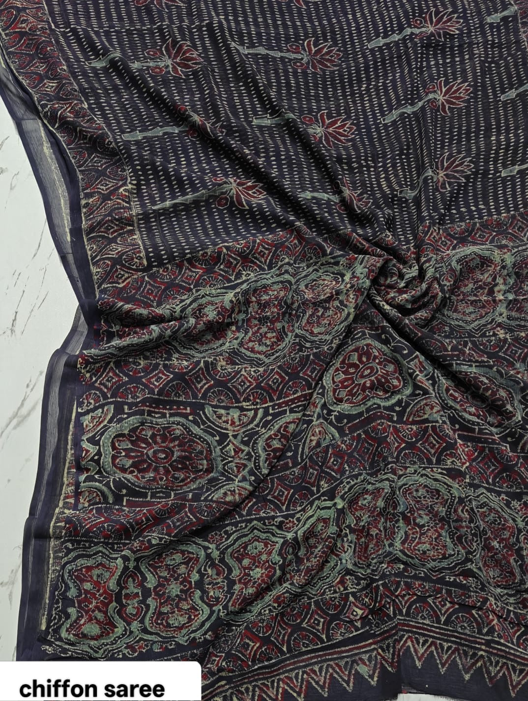 Chiffon Handblock Printed Saree : Availablility up on production