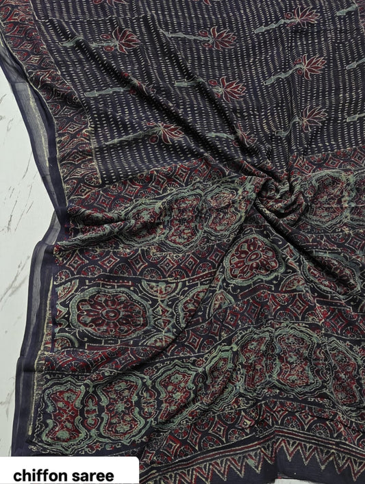 Chiffon Handblock Printed Saree : Availablility up on production