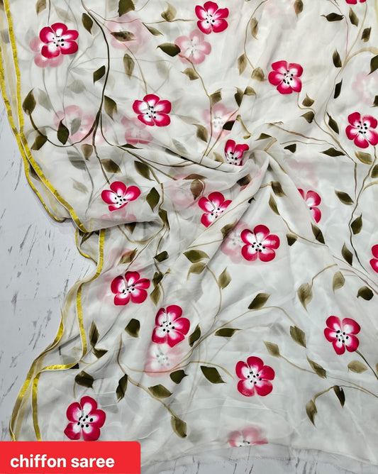 Chiffon Handblock Printed Saree : Availability up on Production
