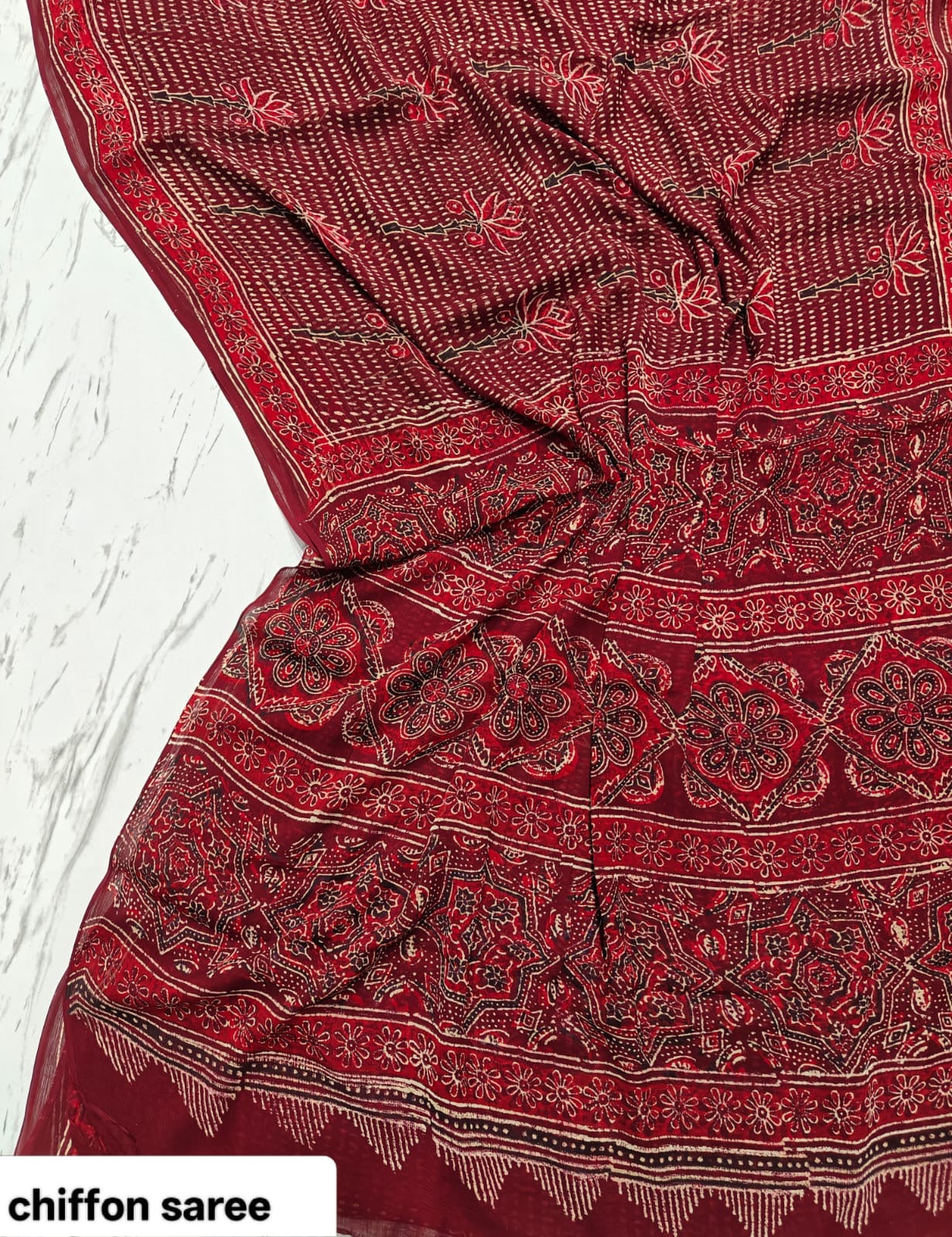 Chiffon Handblock Printed Saree : Availablility up on production