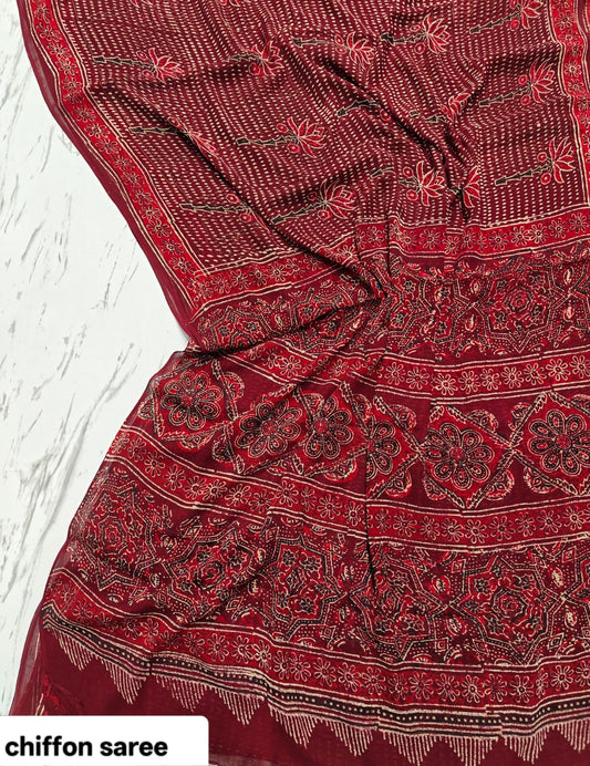 Chiffon Handblock Printed Saree : Availablility up on production