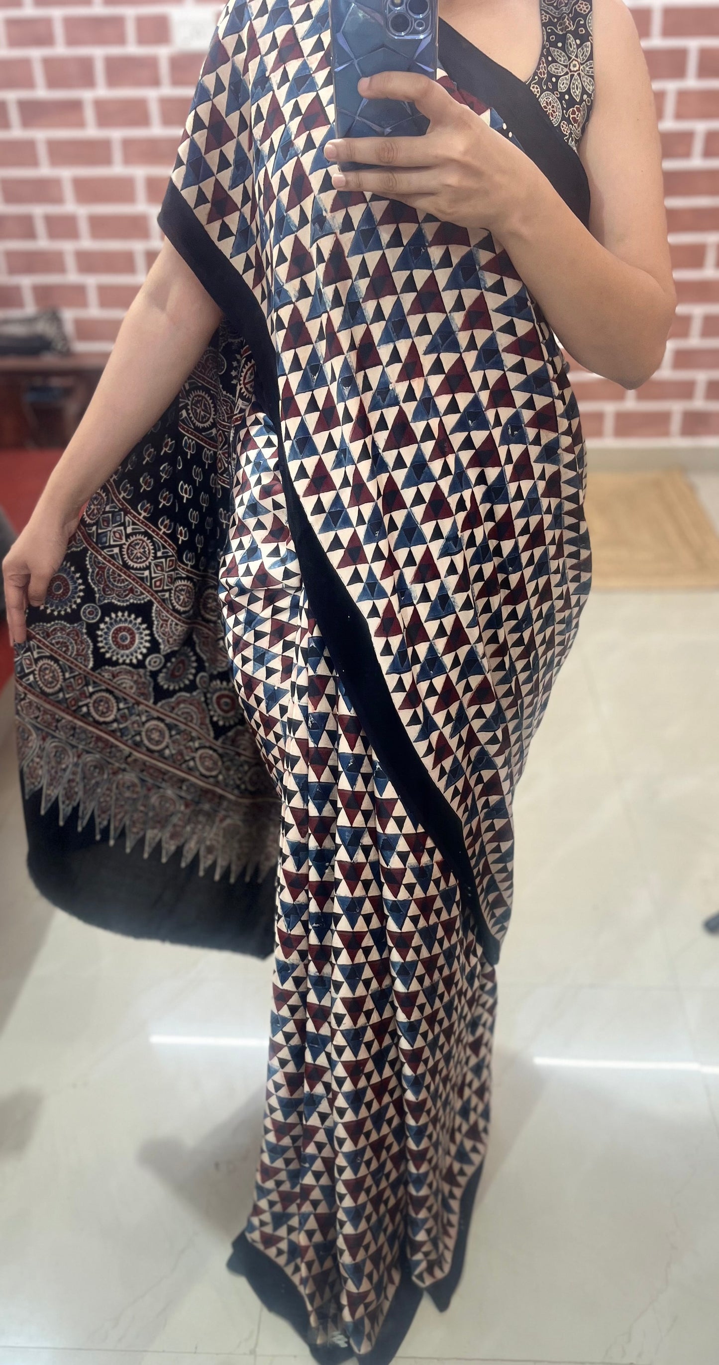Ajrakh modal silk saree : Make to order