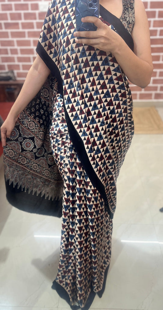 Ajrakh modal silk saree : Make to order