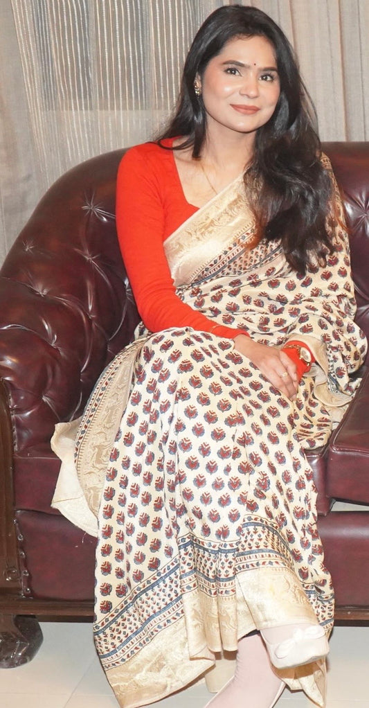 Ajrakh Dola silk saree : Make to order