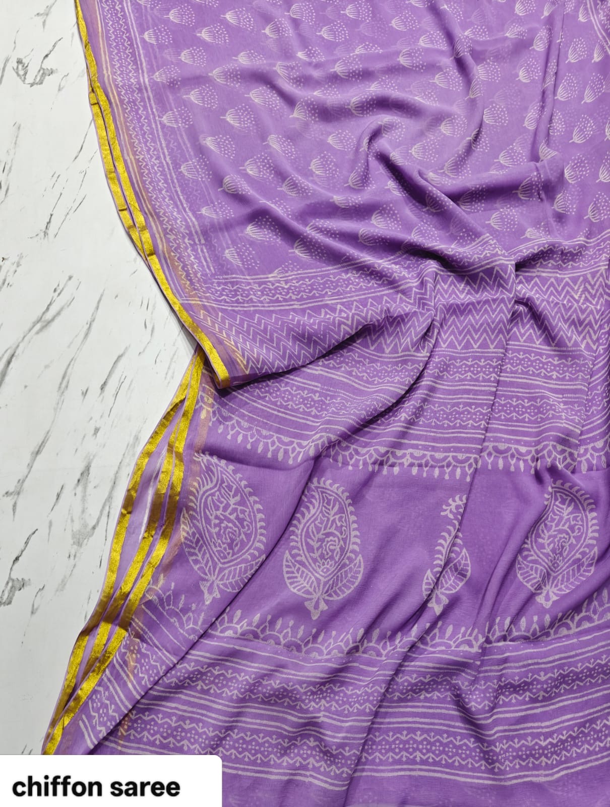 Chiffon Handblock Printed Saree : Availablility up on production