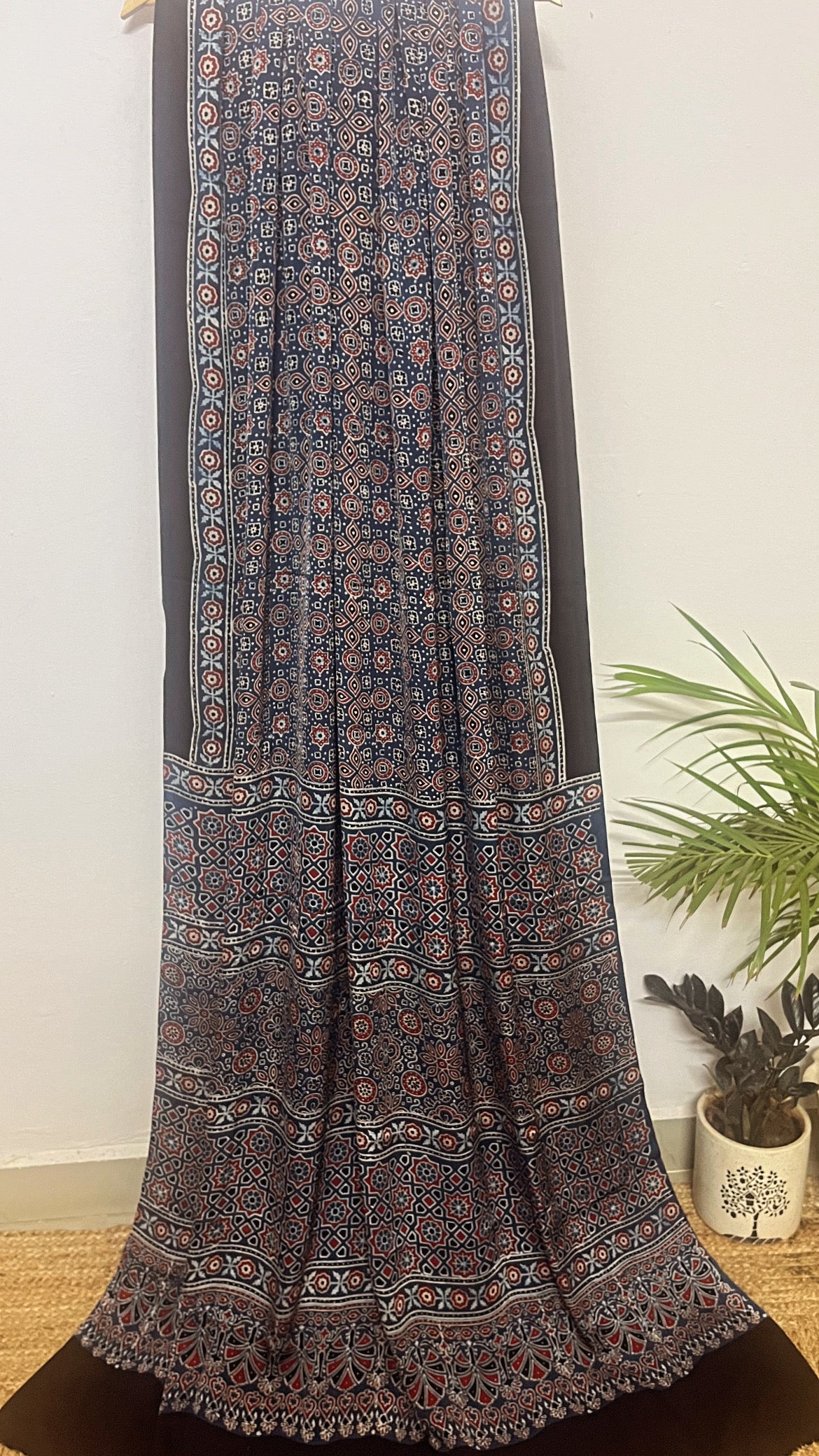 Ajrakh modal silk saree : Make to order