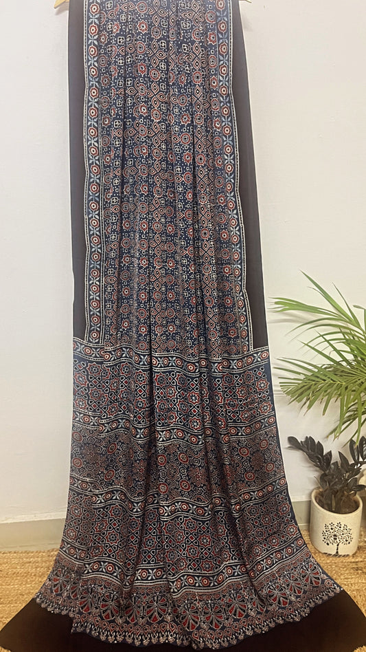 Ajrakh modal silk saree : Make to order