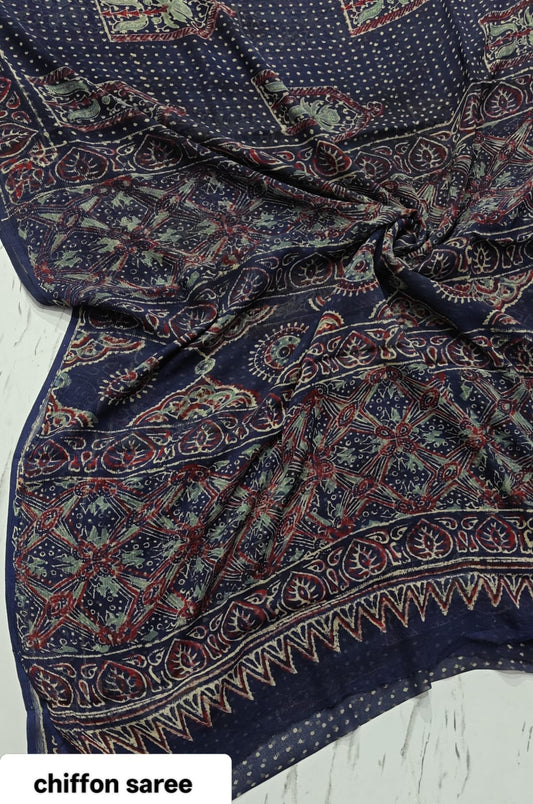 Chiffon Handblock Printed Saree : Availablility up on production