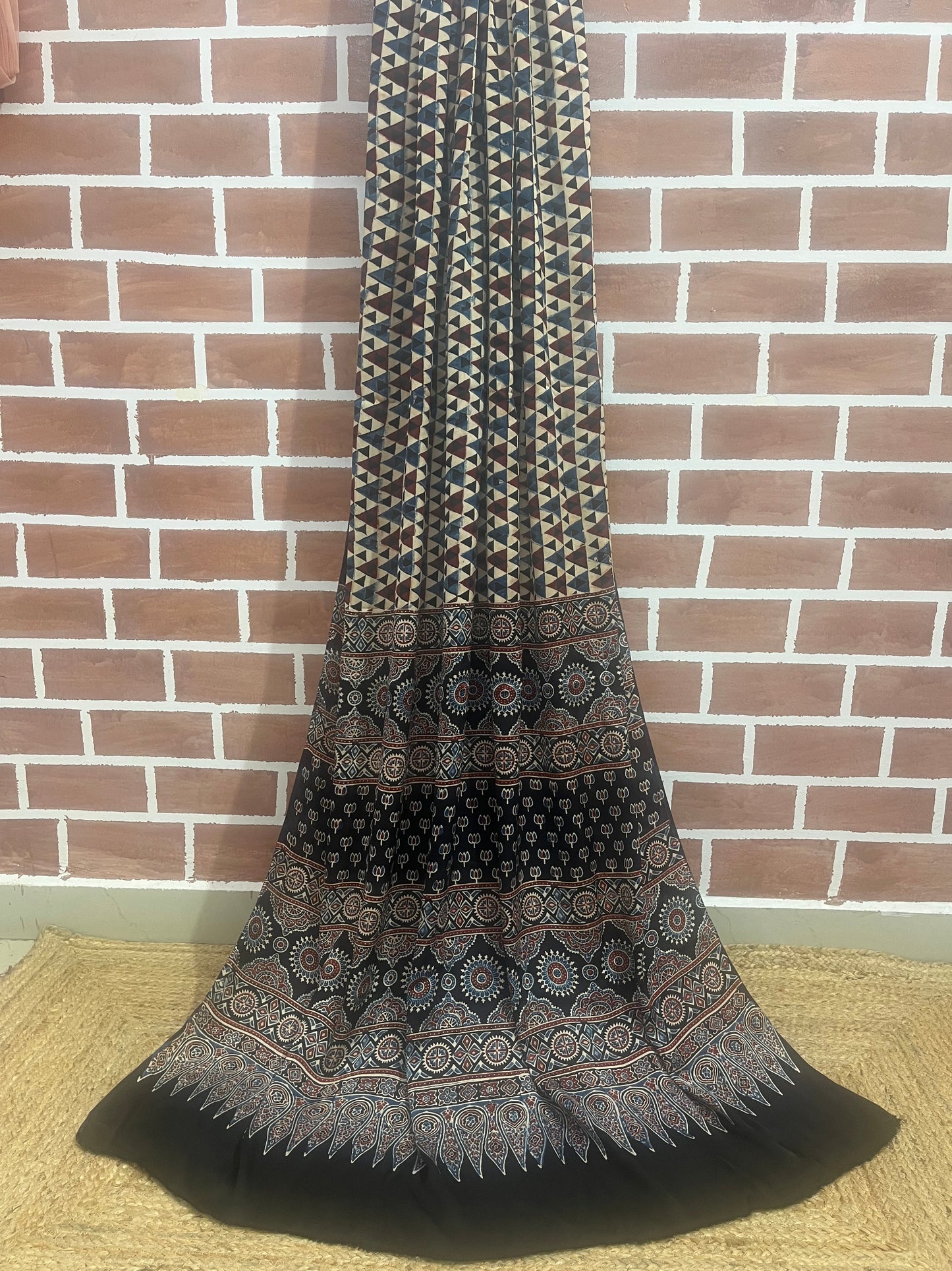 Ajrakh modal silk saree : Make to order