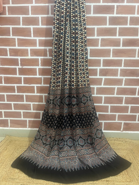 Ajrakh modal silk saree : Make to order