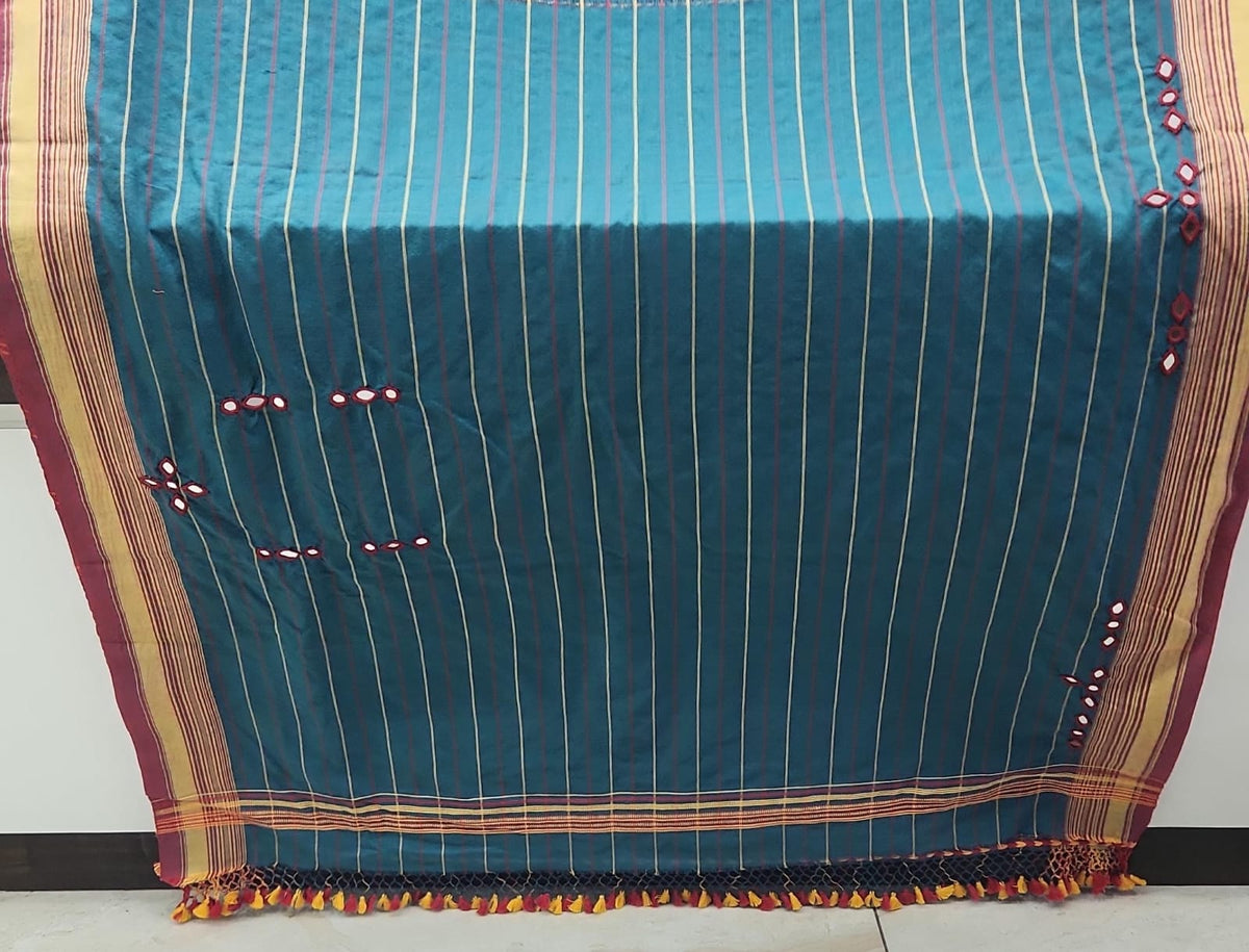 Bhujodi Handloom Soft Cotton x Mirror work saree