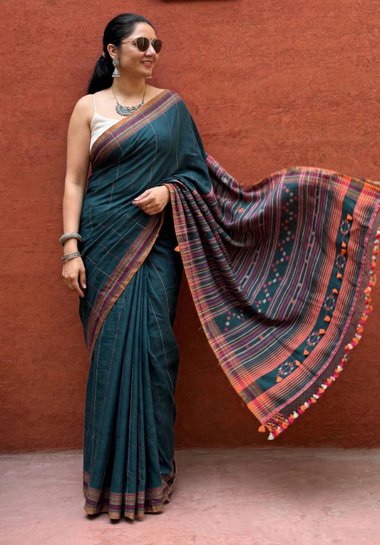 Bhujodi-Kala cotton HANDLOOM saree (subject to availability confirm before placing an order WhatsApp no : 9136956003)