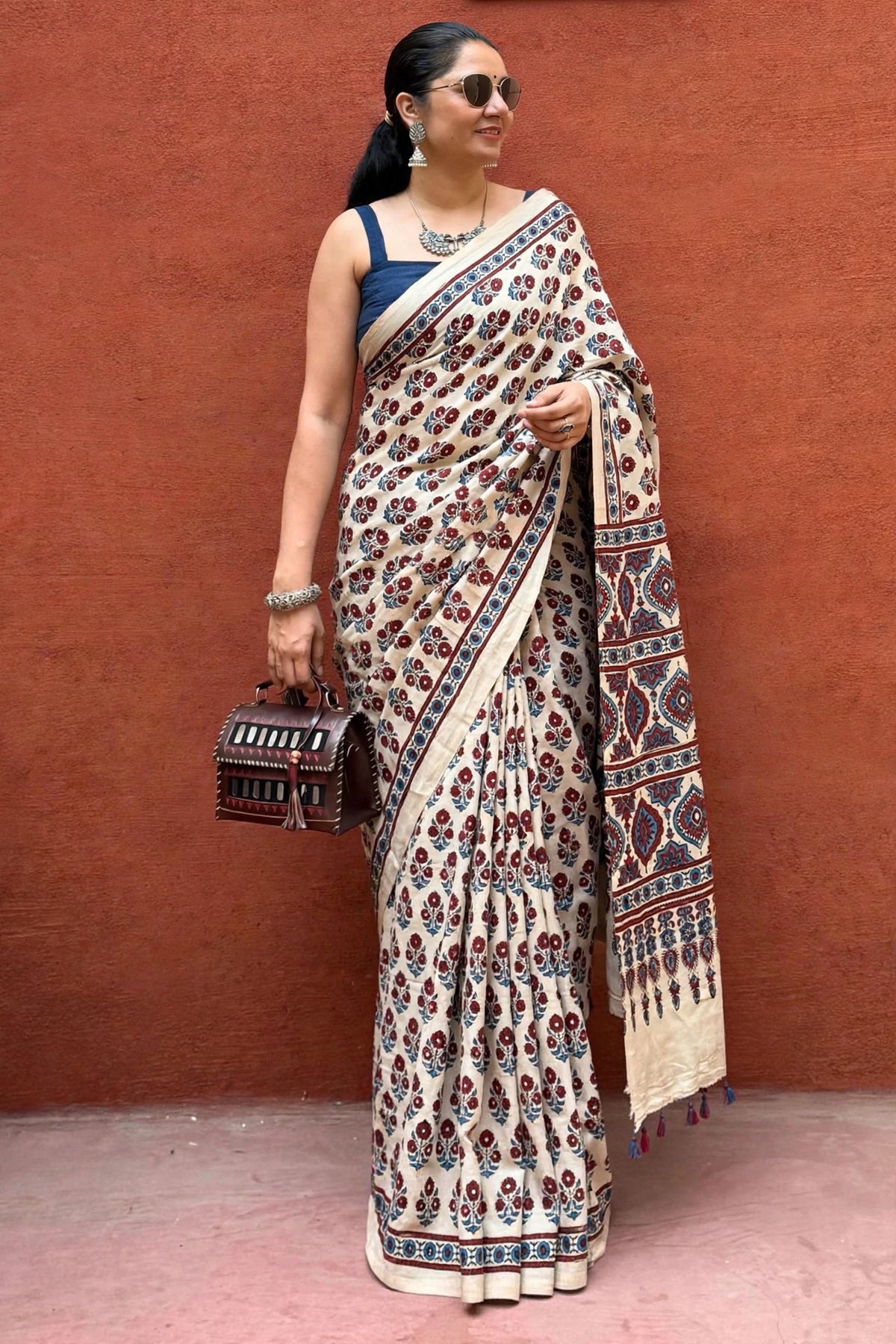 Ajrakh modal silk saree : Ready to ship