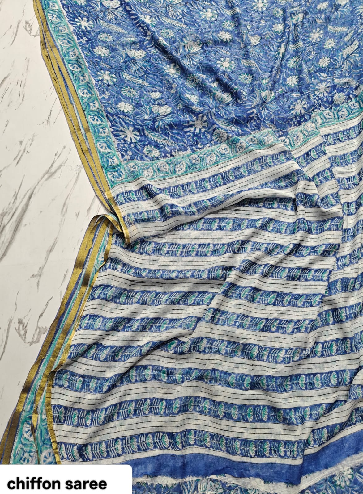 Chiffon Handblock Printed Saree : Availablility up on production