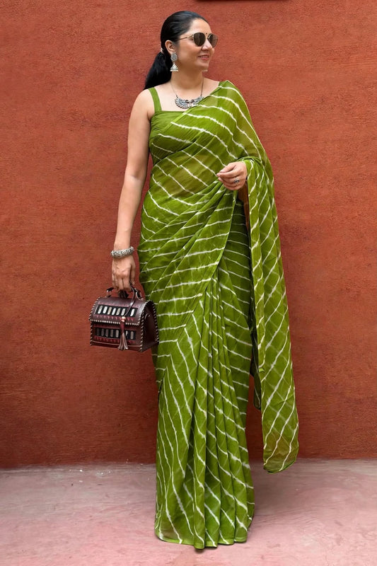 Laheriya Chiffon saree : Ready to ship