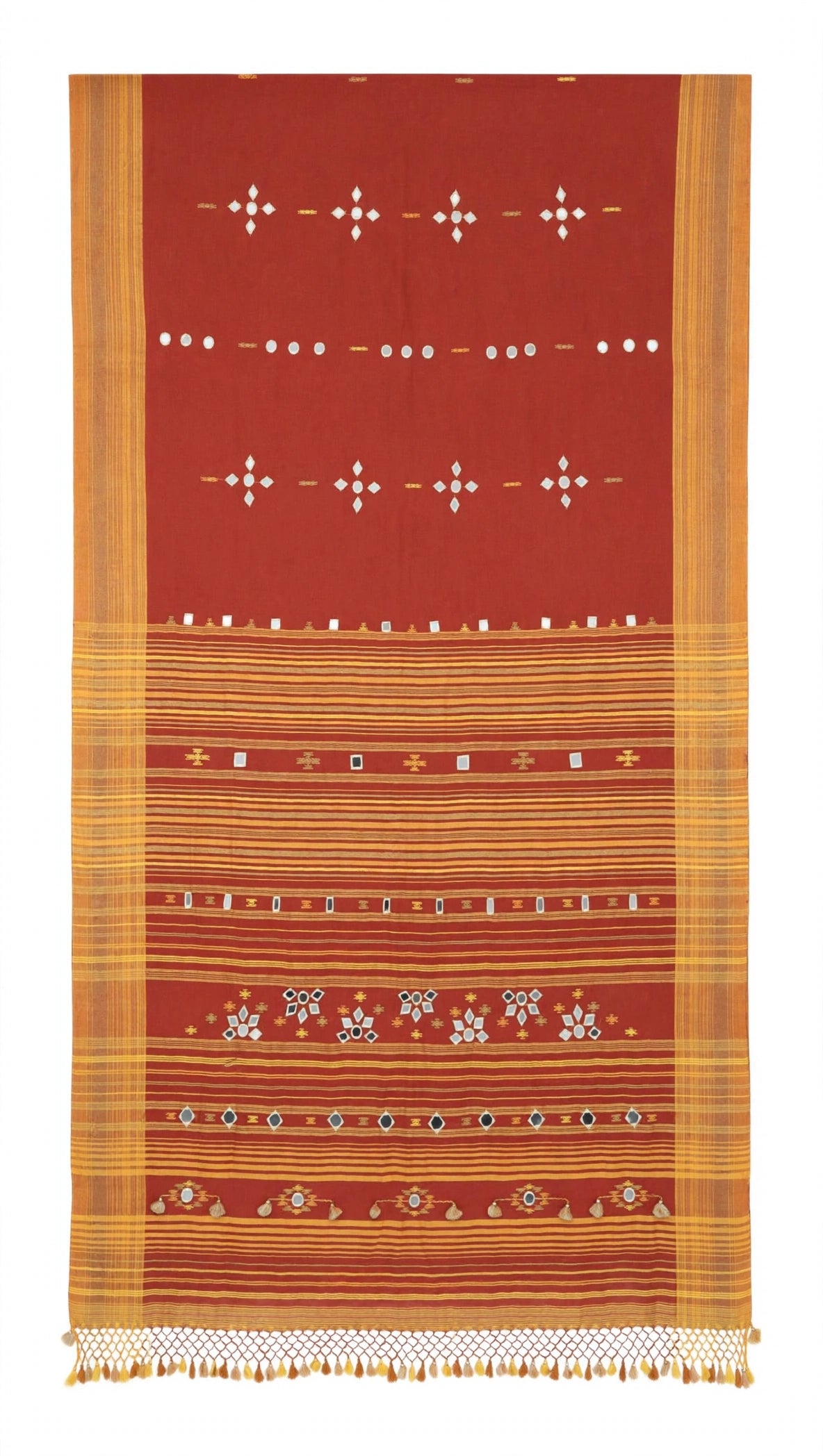 Bhujodi : Fine Kala Cotton Handloom Saree with hand stitched mirrors (check availability WhatsApp : 9136956003)