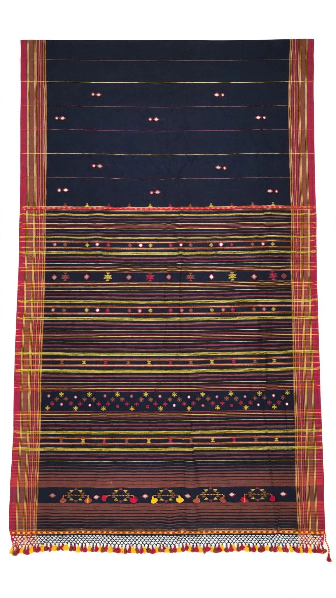 Bhujodi : Fine Kala Cotton Handloom Saree with hand stitched mirrors (check availability WhatsApp : 9136956003)