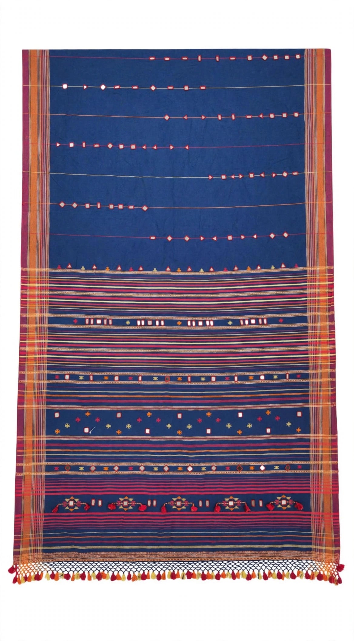 Bhujodi : Fine Kala Cotton Handloom Saree with hand stitched mirrors (check availability WhatsApp : 9136956003)