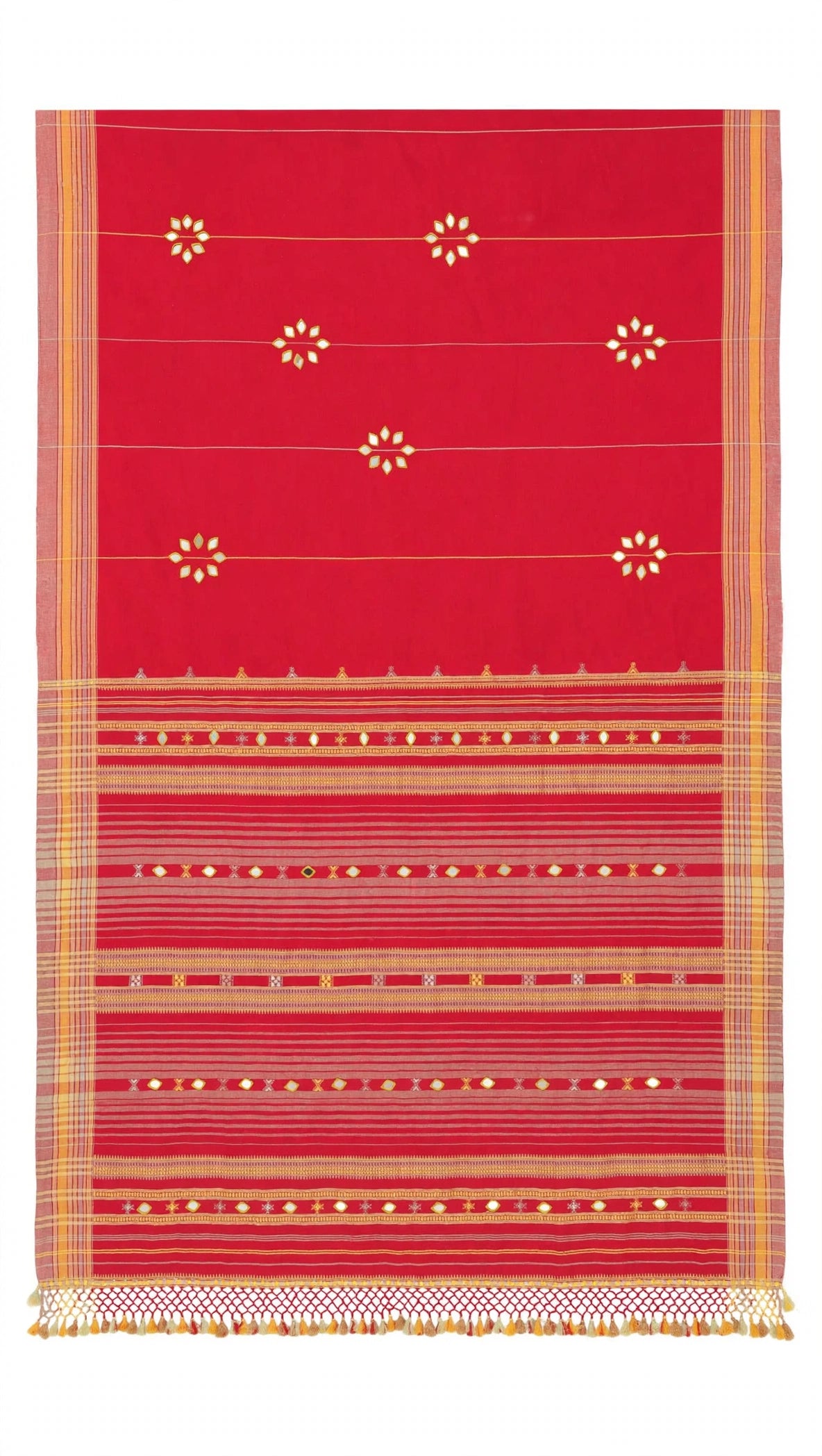 Bhujodi : Fine Kala Cotton Handloom Saree with hand stitched mirrors (check availability WhatsApp : 9136956003)