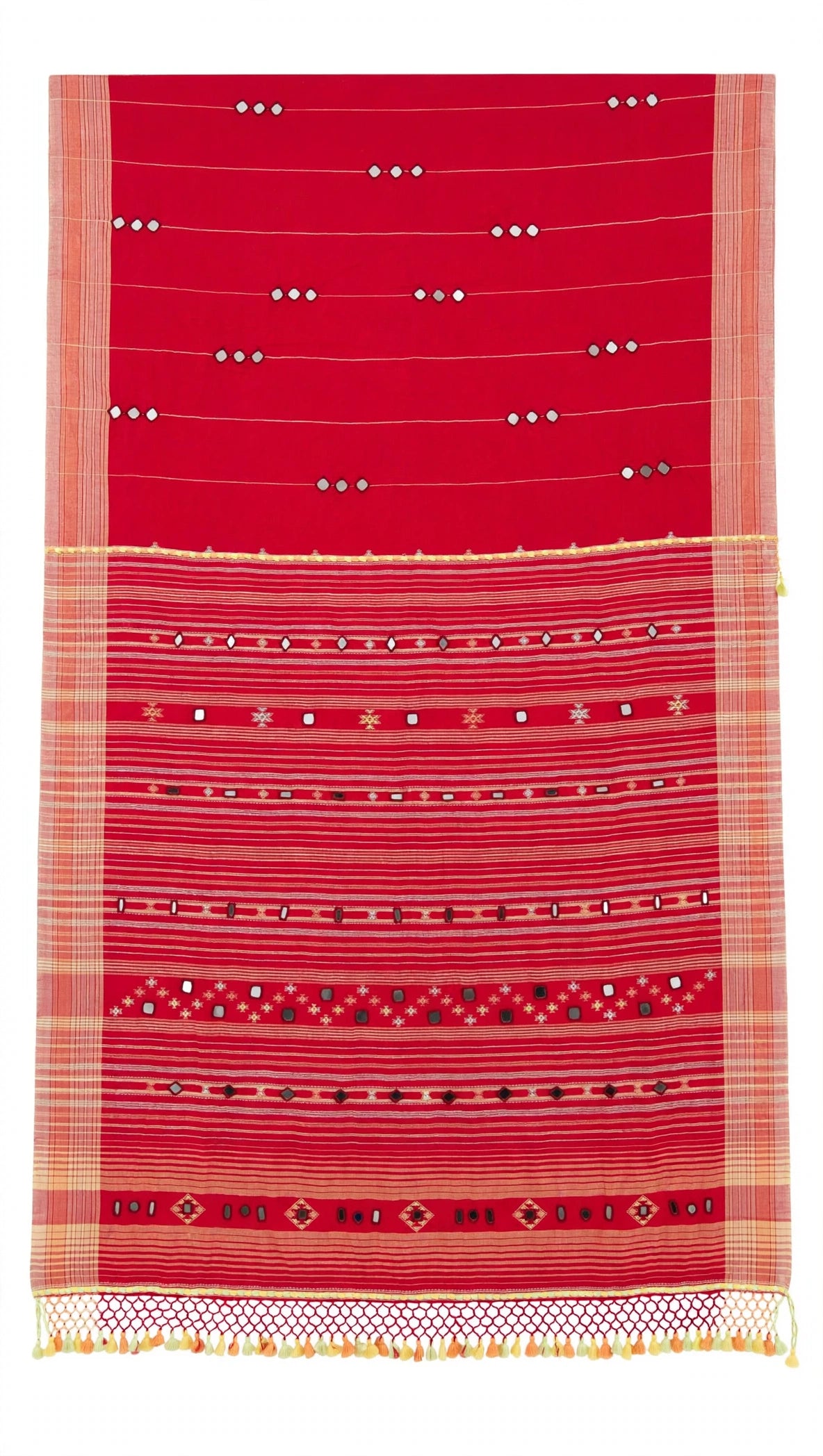 Bhujodi : Fine Kala Cotton Handloom Saree with hand stitched mirrors (check availability WhatsApp : 9136956003)