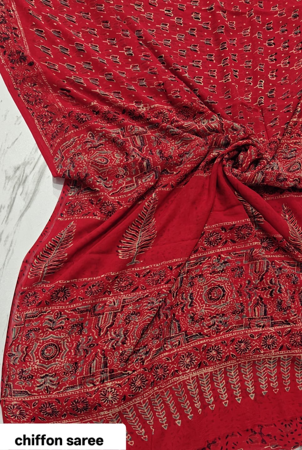 Chiffon Handblock Printed Saree : Availability up on Production