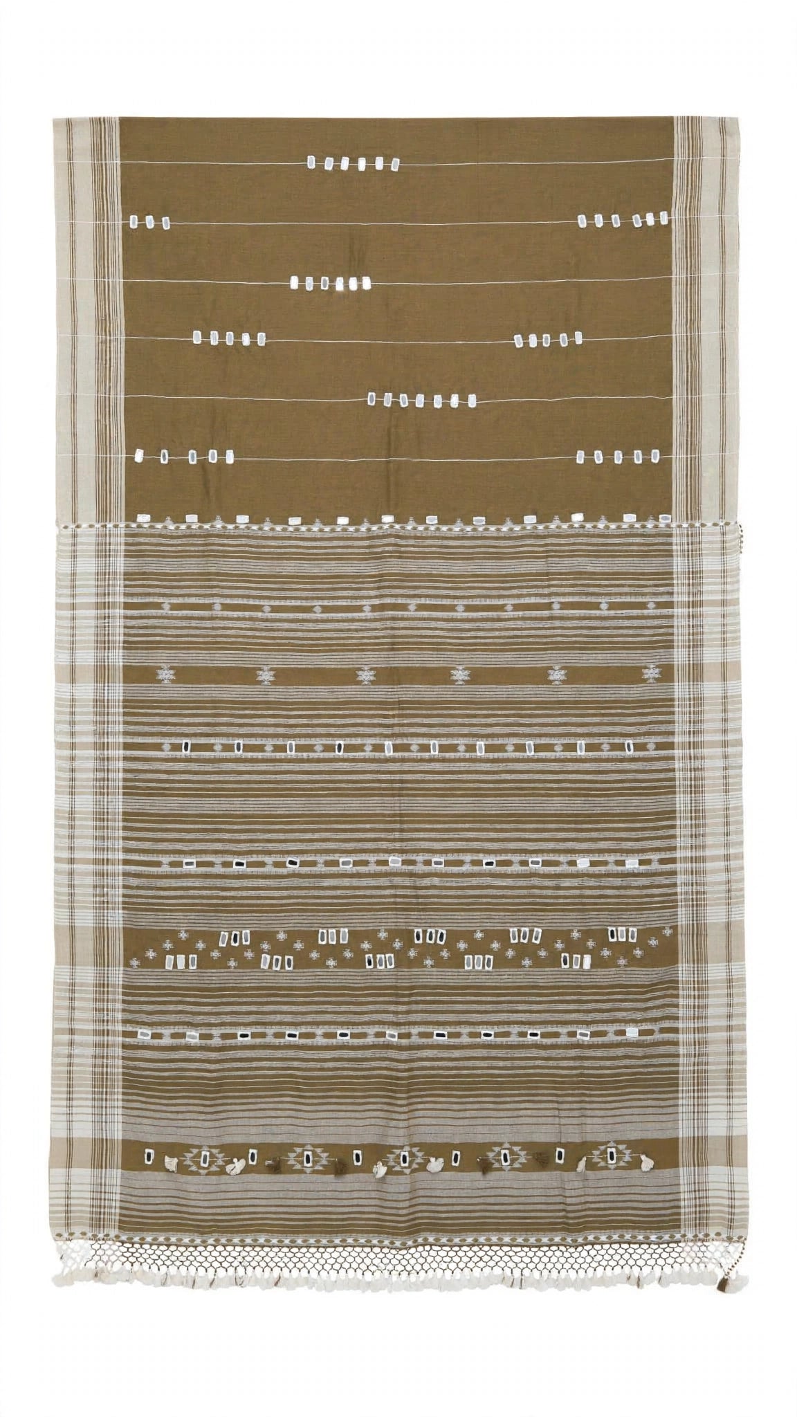 Bhujodi : Fine Kala Cotton Handloom Saree with hand stitched mirrors (check availability WhatsApp : 9136956003)