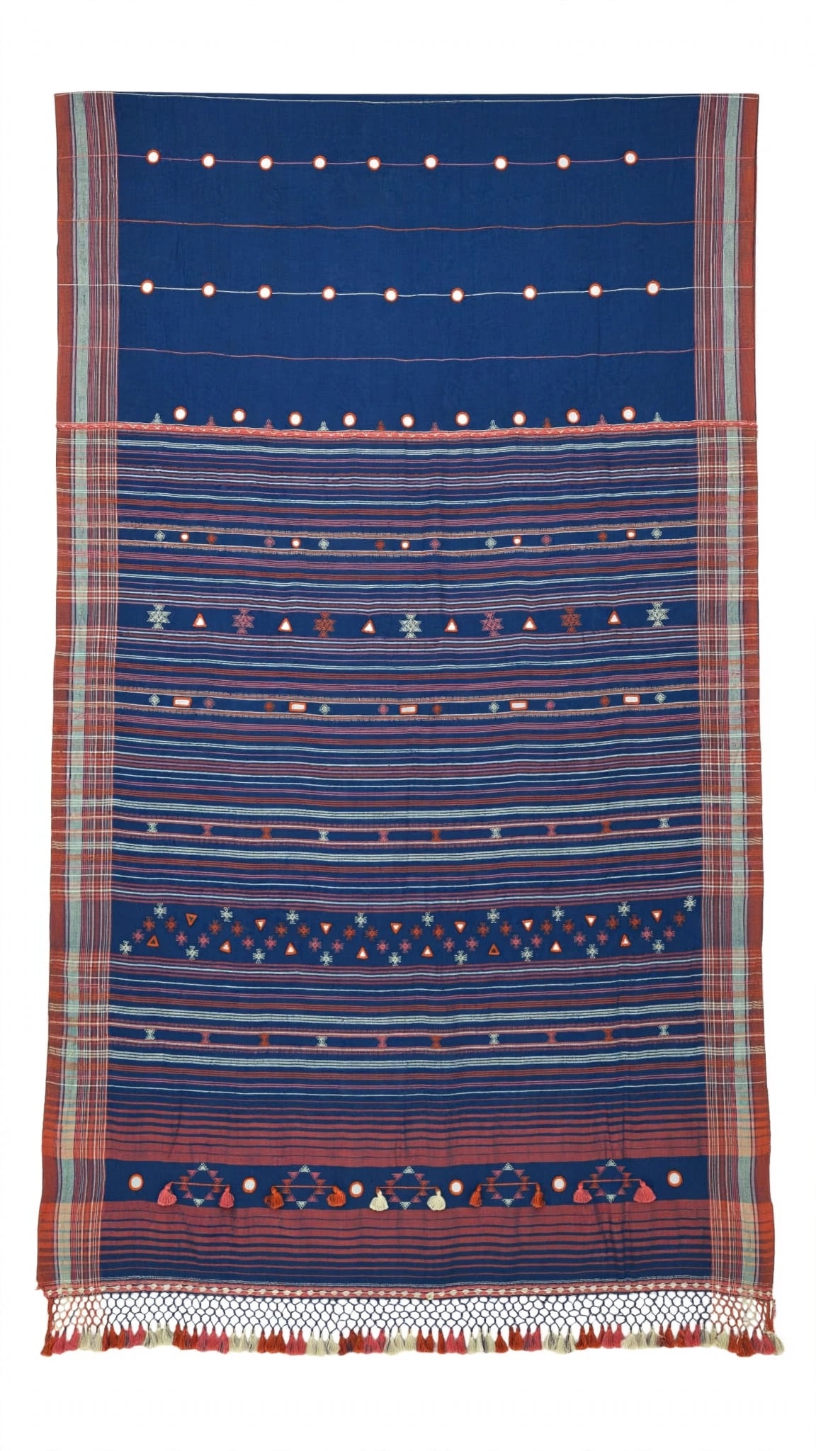 Bhujodi : Fine Kala Cotton Handloom Saree with hand stitched mirrors (check availability WhatsApp : 9136956003)